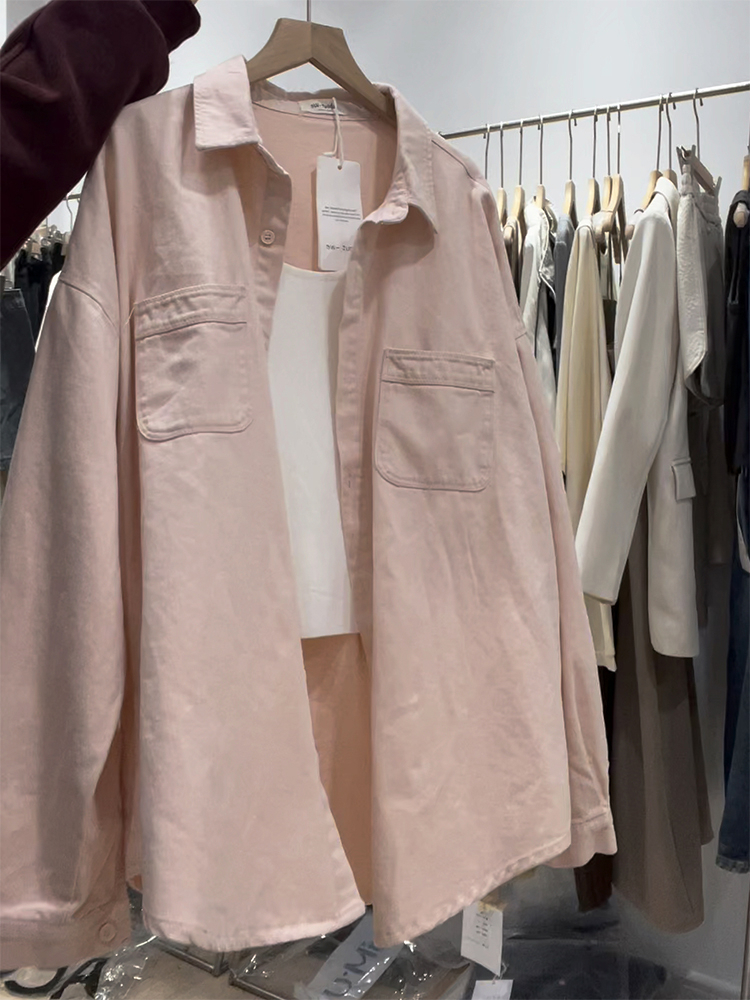 Sun protection pink shirt for women 2024 spring style high-end Korean casual layered long-sleeved top