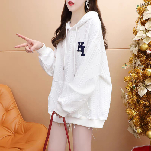 First release 280g twill spring and autumn thin round neck sweatshirt loose mid-length coat for women