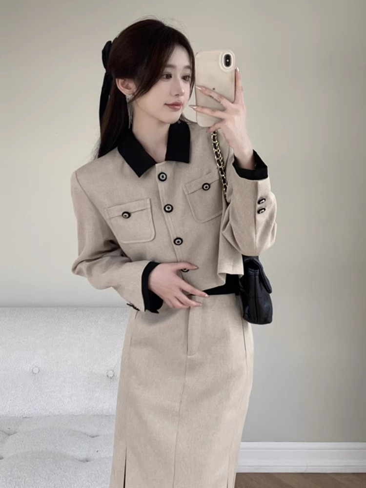 High-end temperament, small fragrance, salt style, light and sophisticated suit skirt, women's autumn plus size new slim casual two-piece set