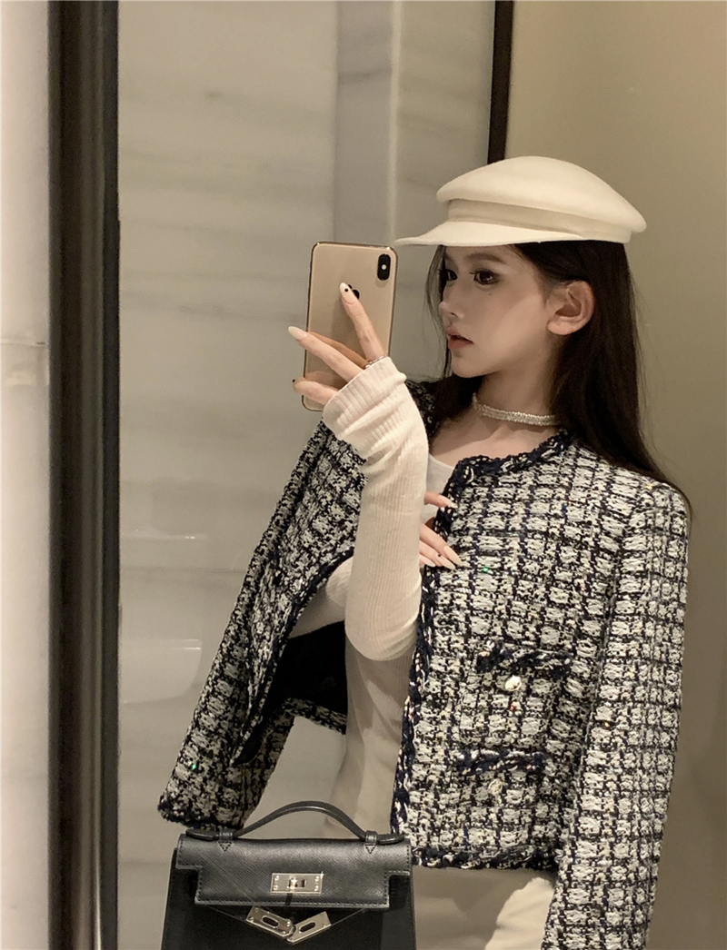 Real shot of retro blackcurrant style jacket new long-sleeved braided top for women