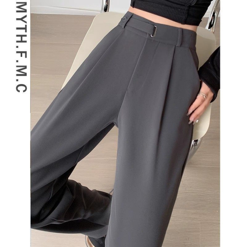 Gray suit pants for women spring and autumn 2024 new high-waisted slim narrow version straight wide-leg pants with drape