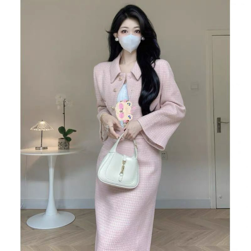 PPHOME瑪麗甜心~御姐輕熟套裝小香氣質短款外套高腰包臀半身長裙
