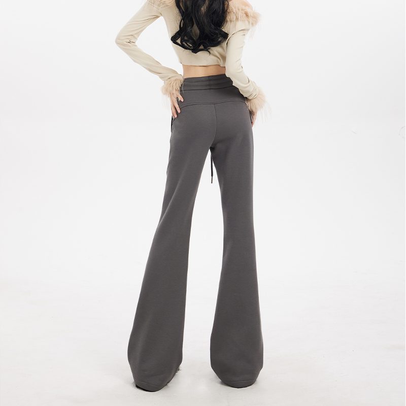 Pure cotton Chinese cotton composite two-thickness drawstring hip-lifting slimming slightly flared floor-length horse hoof pants