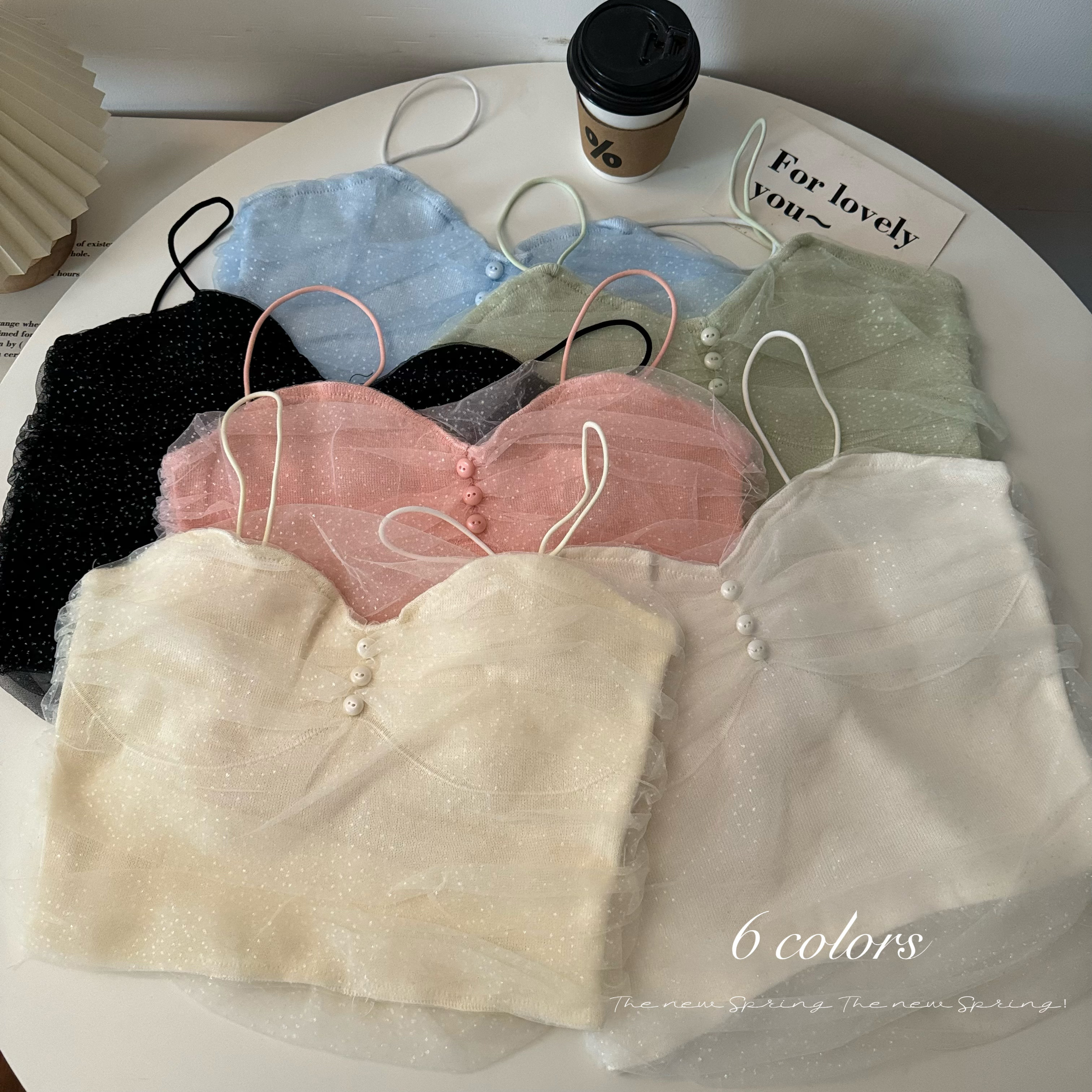 Real shot of spring and summer knitted sexy inner mesh camisole for women with slim back and outer wear