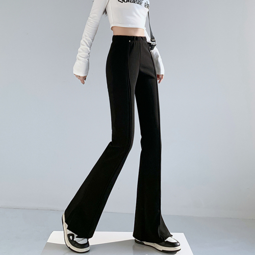 Real shot of slit flared pants for women 2024 spring new style high-waisted, slim, slim, drapey suit, slightly flared wide-leg pants