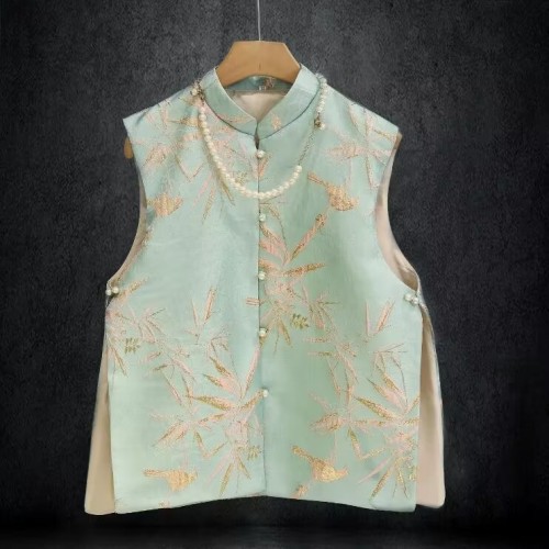 National style vest new Chinese style women's retro jacquard brocade vest design cheongsam style sleeveless Tang suit top spring