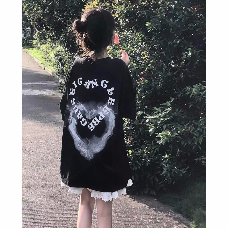 2024夏季新款韓版220克精梳純棉後包領有縫邊S-XXXL夏裝短袖T恤女