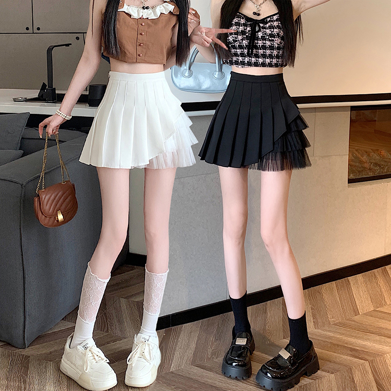 優質面料網紗百褶裙女春夏季辣妹小眾小個子短裙顯瘦a字半身裙