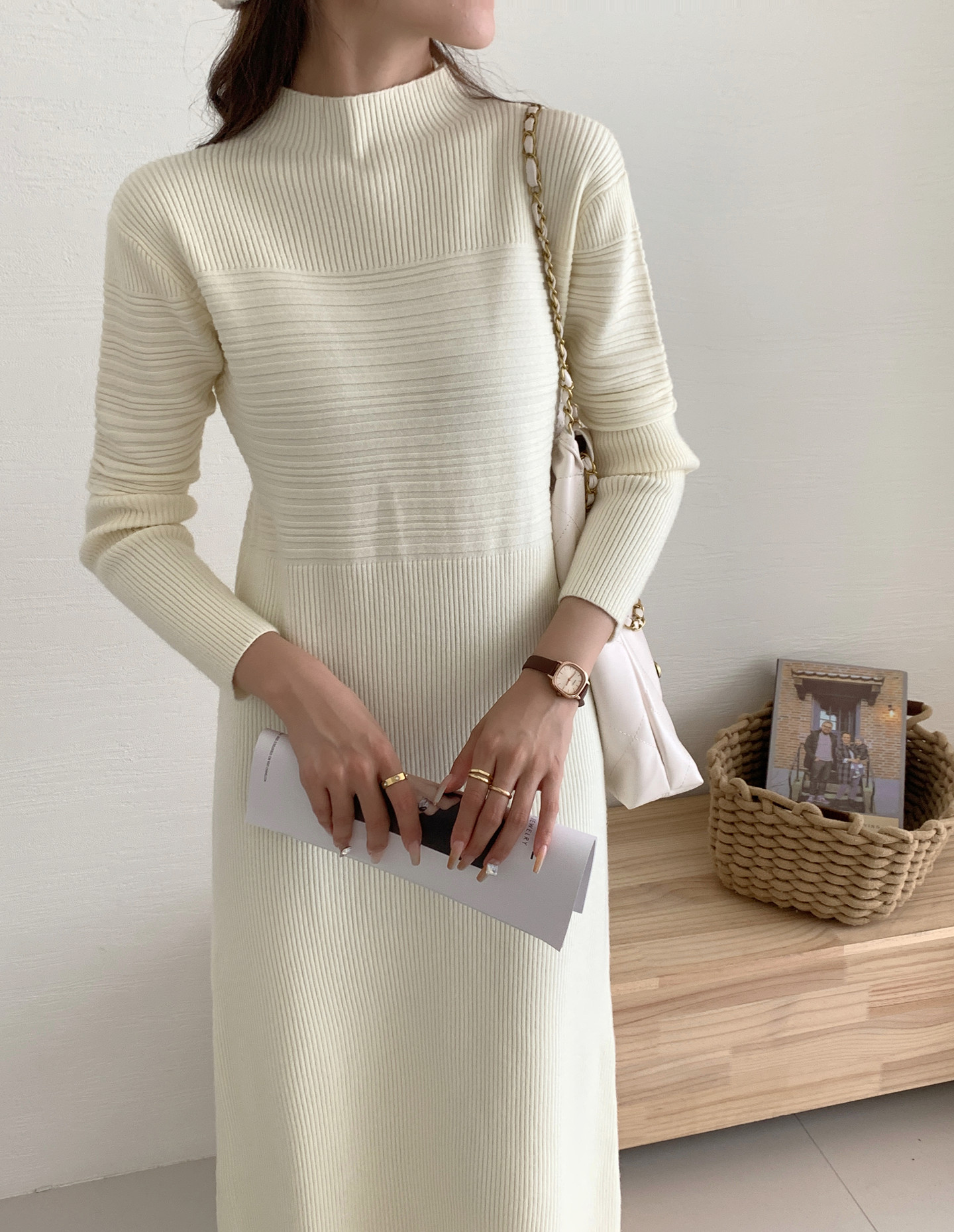 Plus size autumn and winter fat mm loose belly-covering slimming slim temperament long skirt women's bottoming knitted long-sleeved dress