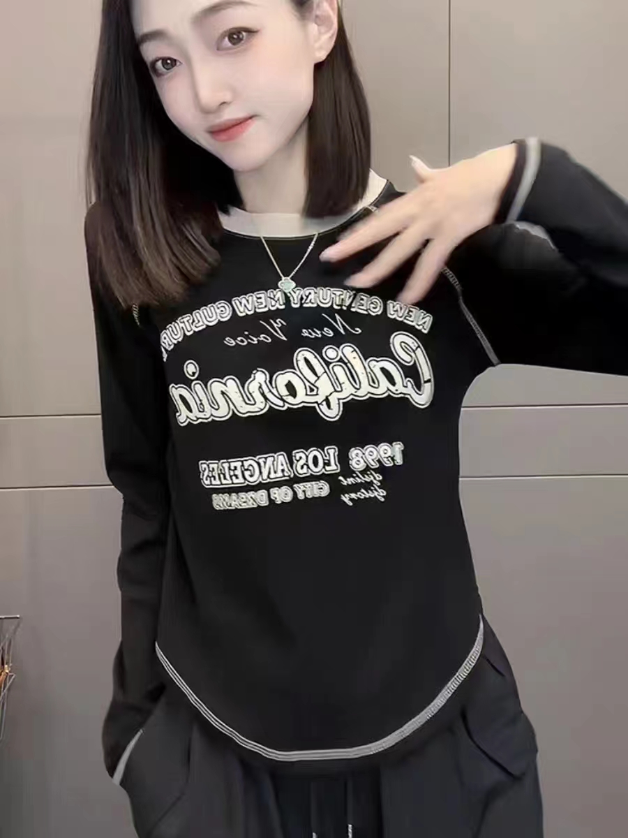 早春季新款修身顯瘦長袖T恤內搭打底衫正肩小個子短款上衣女