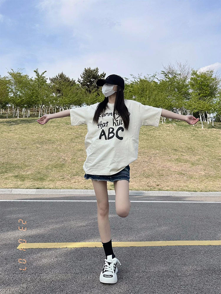 2024夏季新款韓版220克精梳純棉後包領有縫邊S-XXXL夏裝短袖T恤女