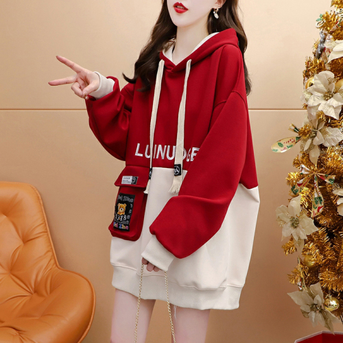 First release 280g twill spring and autumn thin sweatshirt loose mid-length hooded jacket for women