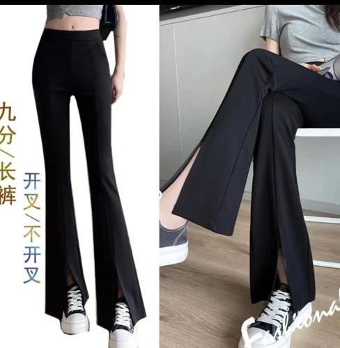 8888 bell bottoms for women, spring high waist slimming and drapey black front slit/nine points/trousers bell bottoms