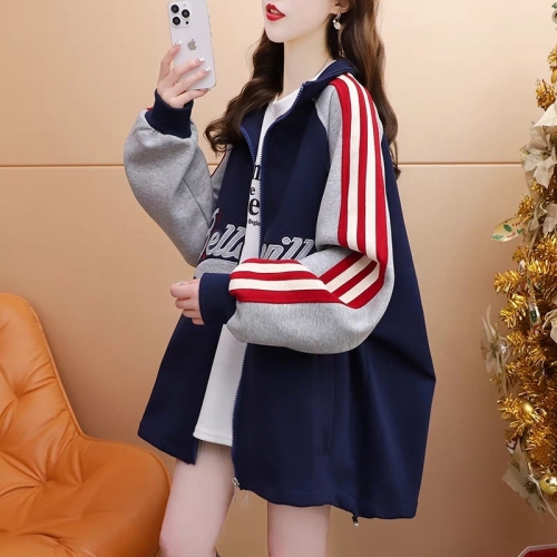 280g twill autumn thin stand collar sweatshirt loose mid-length coat for women