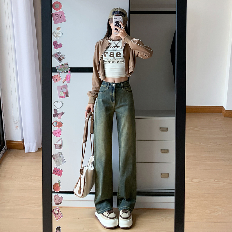 實拍2024早春直筒牛仔褲女彈力顯瘦小個子煙管九分褲