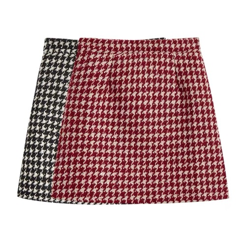 Autumn and winter new high-waist slimming houndstooth woolen skirt versatile hip-covering A-line short skirt for women