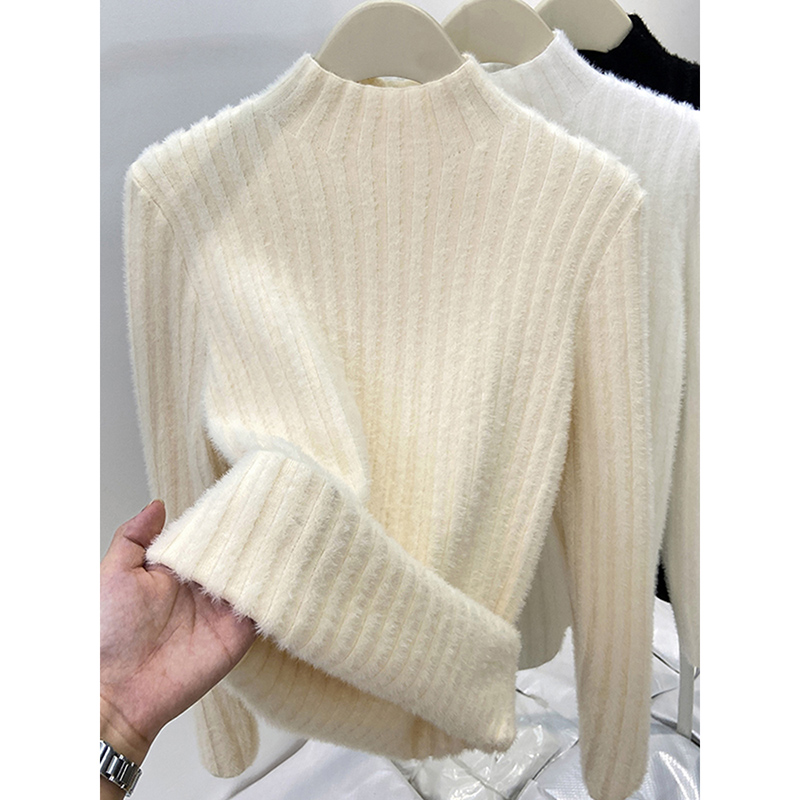 Quality sweater women's autumn and winter temperament high collar one-piece velvet warm wool sweater versatile long-sleeved top