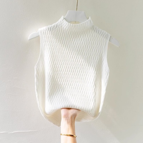 White sleeveless vest bottoming shirt for women 2024 spring new half turtleneck sweater simple suit inner top