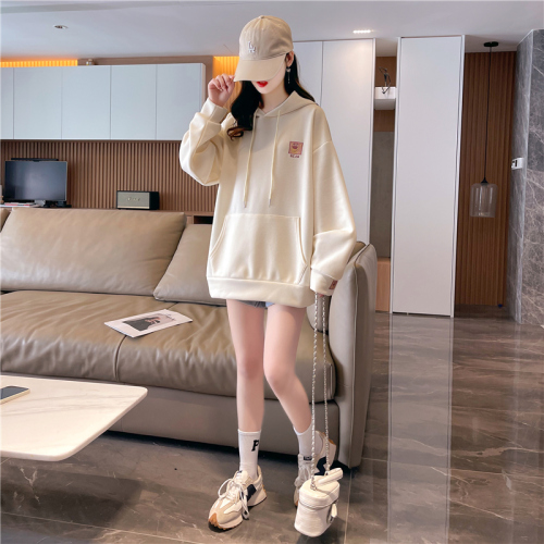 Actual shot of pique air layer double hood spring and autumn thin long-sleeved sweatshirt for women Korean style loose splicing top internet celebrity