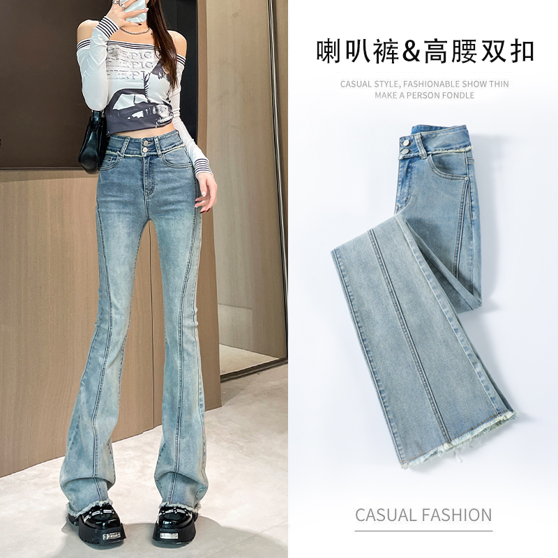實拍2024早春時尚潮流直筒美式復古牛仔褲女