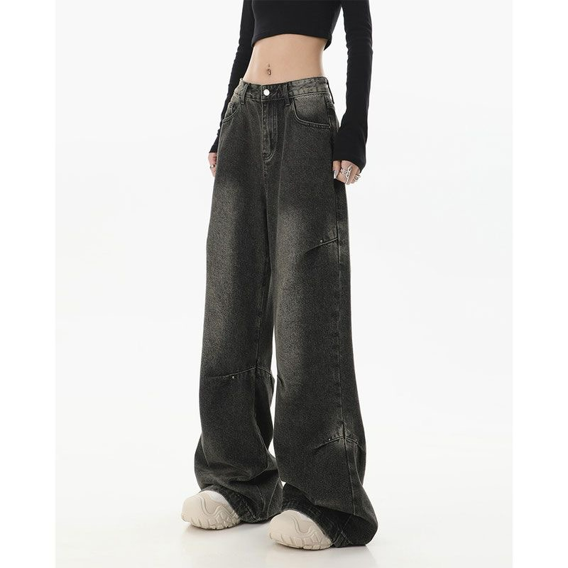 Wide-leg jeans for women in autumn and winter 2024 new design high-waisted loose slim straight floor-length mopping pants