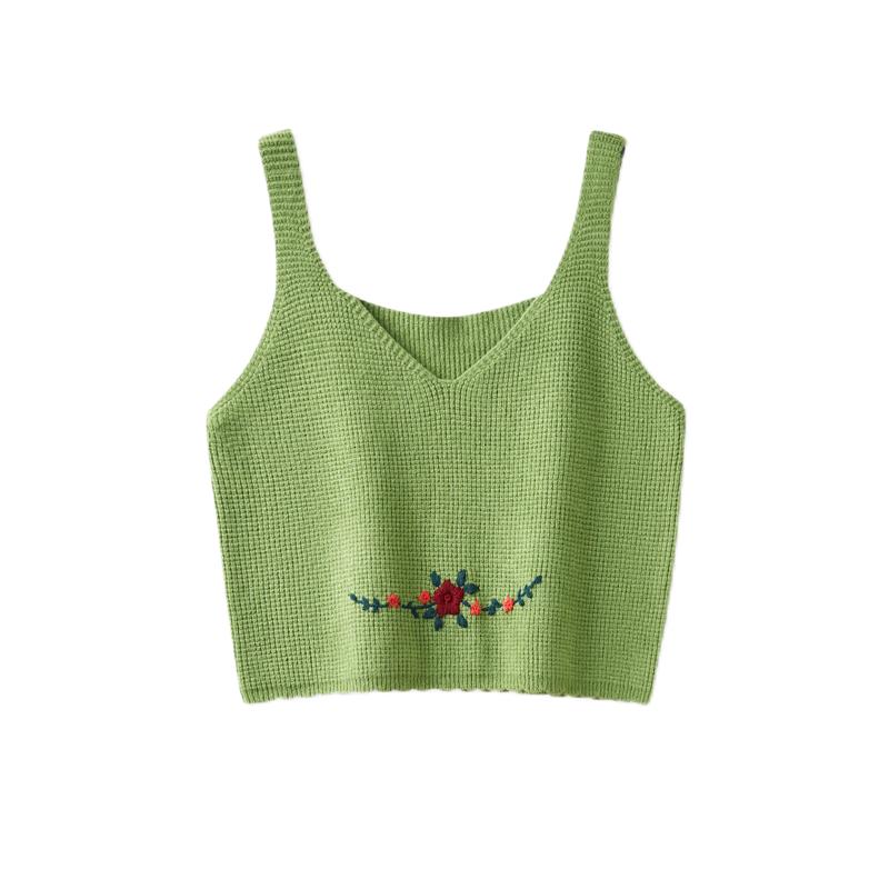 Chinese style hand embroidered retro stacked vest knitted small suspenders for women in spring and autumn with foreign style short vest