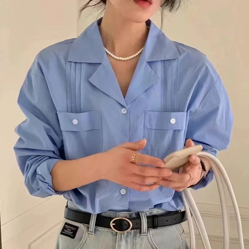 Korean ins fashionable early spring versatile suit collar shirt