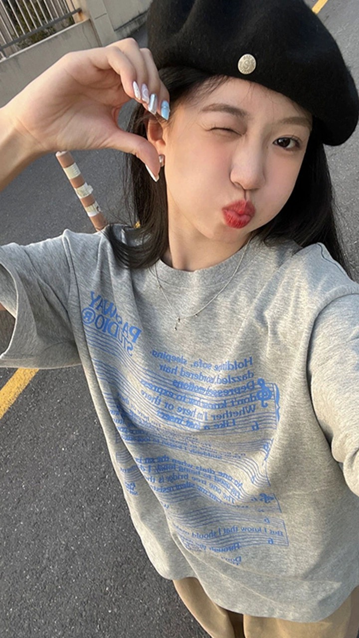 官圖 重磅/精梳純棉 後包領 有縫邊 S-XXXL 夏裝短袖T恤女