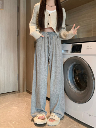 Real shot~Spring style soft and waxy casual pants, elastic high waist, loose and versatile, slimming drawstring walking pants