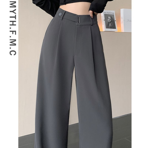 Gray suit pants for women spring and autumn 2024 new high-waisted slim narrow version straight wide-leg pants with drape