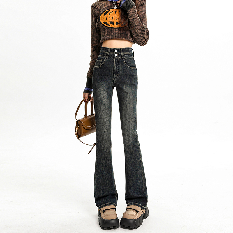 Actual shot of 2024 early spring super soft denim bell-bottoms elastic slimming double-button tummy control slimming soft denim