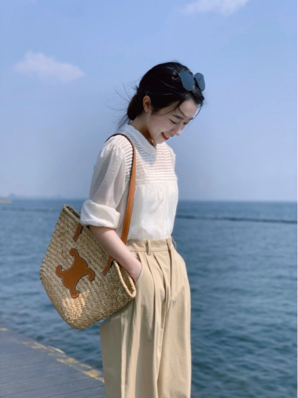 早春新款薄款長袖防曬棉麻天絲襯衫女設計感小眾闊腿褲兩件套裝