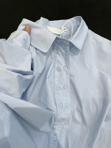 纯棉蓝色长袖衬衫2024新款小众宽松叠穿内搭衬衣chic上衣