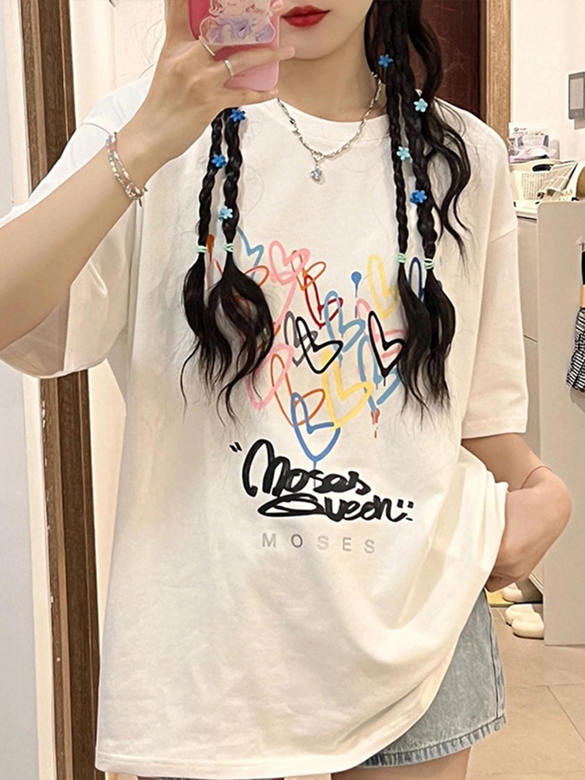 官圖 重磅/精梳純棉 後包領 有縫邊 S-XXXL 夏裝短袖T恤女