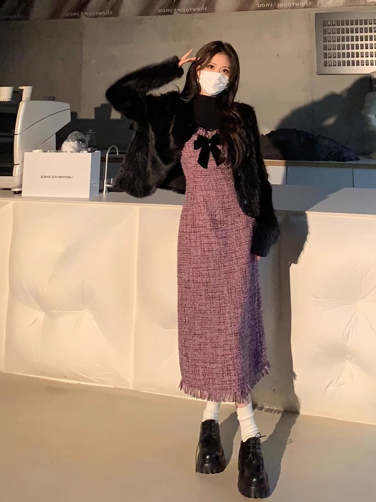 Small French suspender dress, high-end rich daughter's New Year's shirt, small fragrant suit