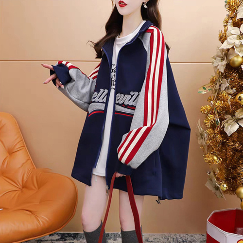 280g twill autumn thin stand collar sweatshirt loose mid-length coat for women