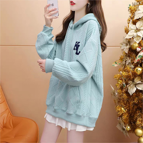 First release 280g twill spring and autumn thin round neck sweatshirt loose mid-length coat for women