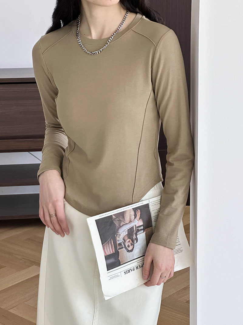 Actual shot ~ 2024 spring new T-shirt top Korean style round neck simple slim fit pure desire niche top base