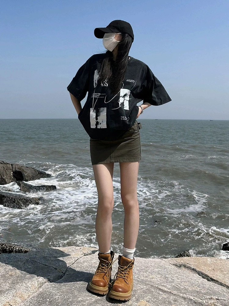 跨新- 重磅/精梳純棉 後包領 有縫邊 S-XXXL 夏裝短袖T恤女