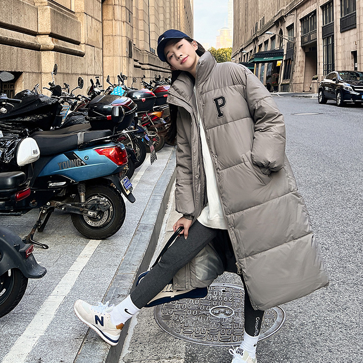 Actual shot of 2024 student winter Korean style loose cotton-padded clothes for women mid-length over-the-knee thickened cotton-padded jacket