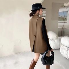 European loose 2024 new two-button waistcoat for women's spring and autumn outer suit vest jacket with niche design