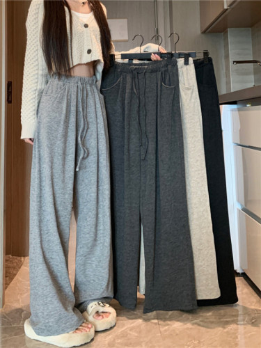 Real shot~Spring style soft and waxy casual pants, elastic high waist, loose and versatile, slimming drawstring walking pants