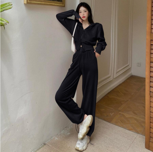 Customized fashionable sports sweatshirt suit for women spring and autumn 2024 new hooded cardigan jacket two-piece set