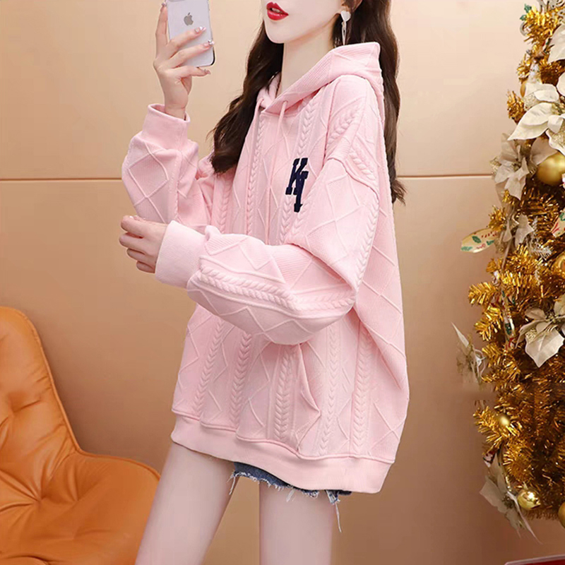 M-2XL autumn and winter college style KL letter long-sleeved T-shirt plus size women's mid-length top (3 colors)-Kathy Doll