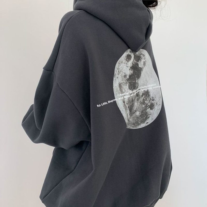 Cross-border recommendation 2024 Korean style fashionable hooded drawstring back letter printed loose long-sleeved sweatshirt