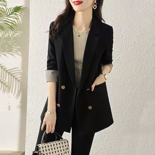 Brown small blazer 2024 early spring new British style tops women's high-end large size casual suits
