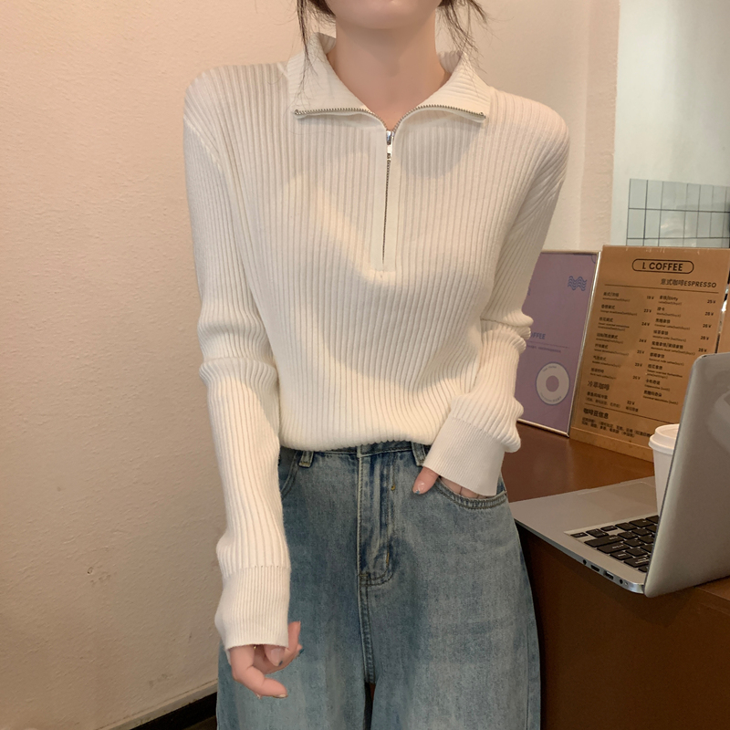 Autumn and winter new style inner solid color long-sleeved bottoming sweater top design niche zipper turtleneck sweater for women