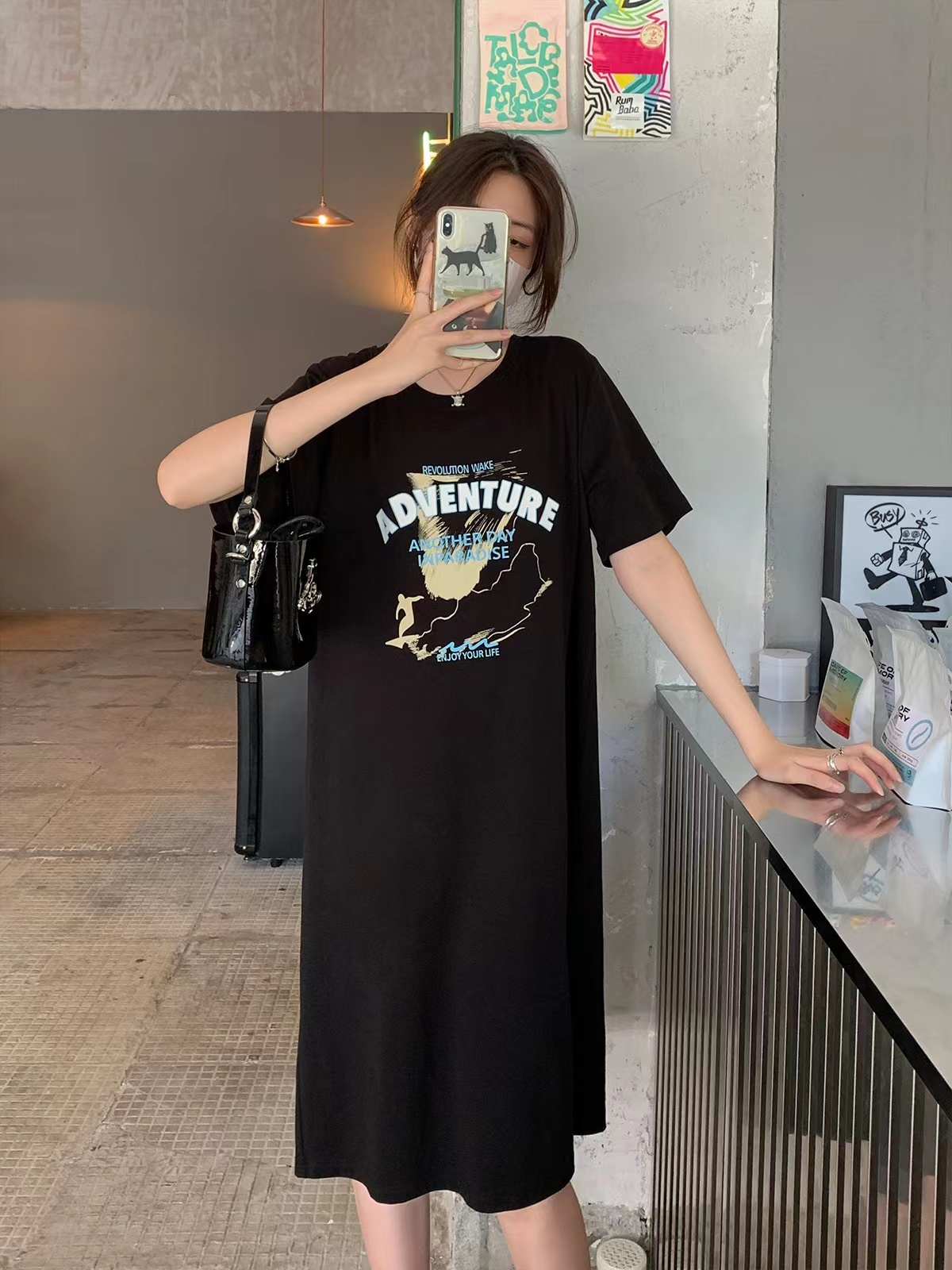 仿棉牛奶絲#韓版連衣裙夏季新款大碼寬鬆長款過膝胖mm孕婦睡裙女