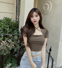 Photographed 2024 Spring New Hot Girl Strappy Bodycon Top T-Shirt