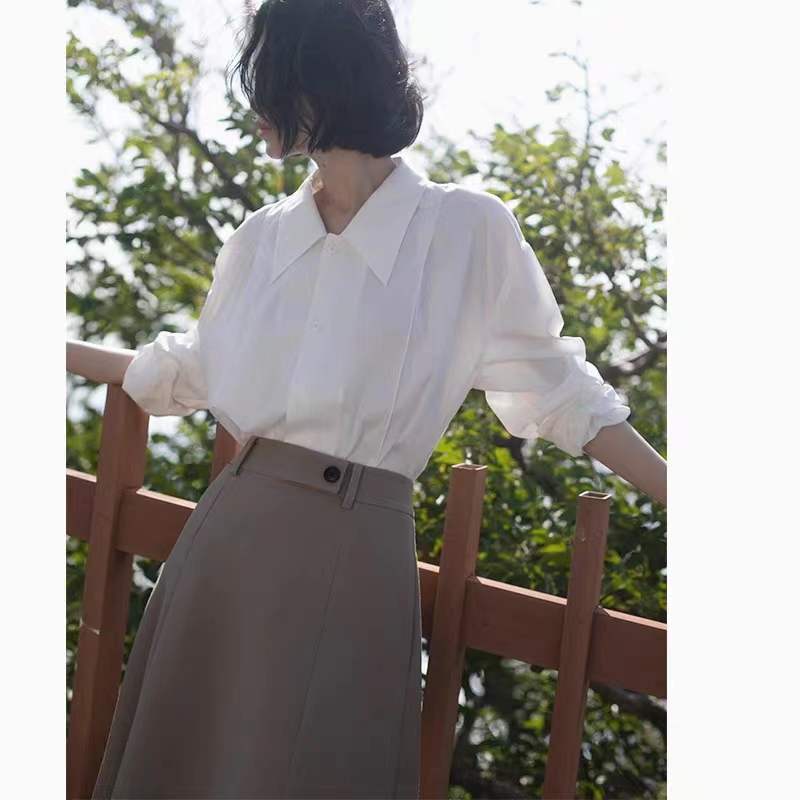 法式白色襯衫女秋季新款秋冬長袖疊穿內搭襯衣外套慵懶風上衣